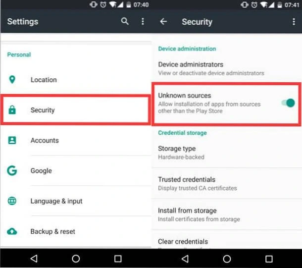 install from unknown sources on android